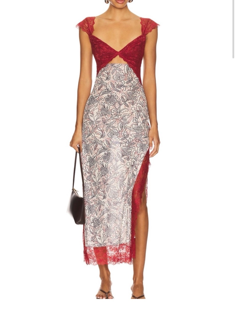 Free People Dress Womens Medium Red Neutral Pattern Suddenly Fine Maxi Slip NWT